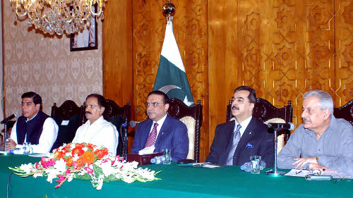 President Asif Ali Zardari chairs a meeting of the Central Executive Committee of the Pakistan People's Party on July 6