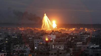 An Israeli war crime. Israel illegally used white phosphorus munitions against heavily populated civilian targets in the Gaza Strip during its Operation Cast Lead (AP)