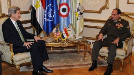 U.S. Secretary of State John Kerry meeting with the head of Egypt's armed forces, General Abdel Fattah al-Sisi (Press TV)